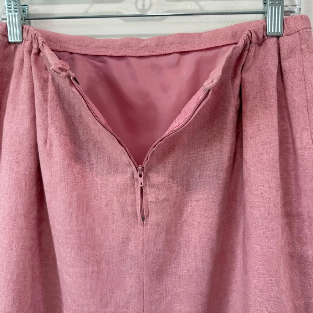 Vintage 2-Piece Suit Embroidered Pink Linen Blend Pencil Skirt Set 10 Lined Chic